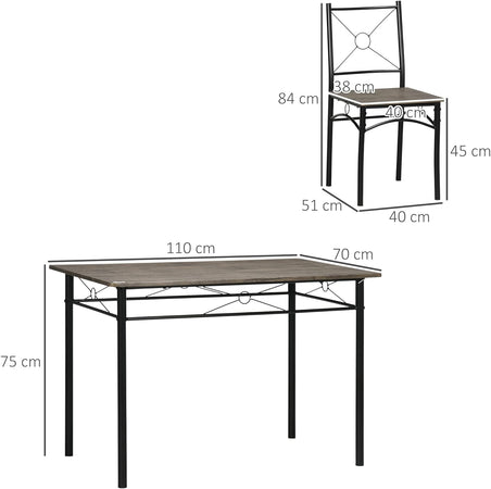 Tavolo Da Pranzo con 4 Sedie, Set 5 Pezzi in MDF e Metallo 110L x 70P x 75Acm
