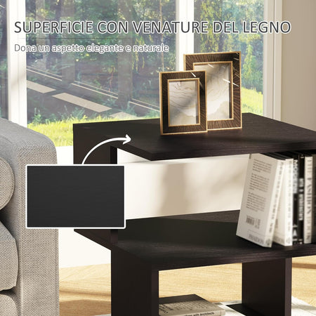 Tavolino da Salotto Basso a 3 Ripiani, In Legno, Moderno Nero, 40x40x43cm