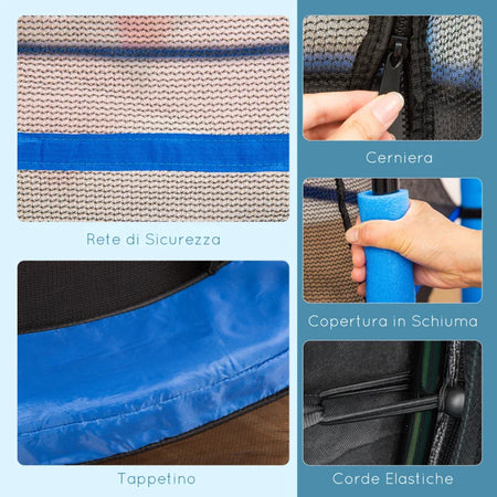 Tappeto Elastico con Rete, Bordo Imbottito e Corde Elastiche, Φ140x160cm (Blu)