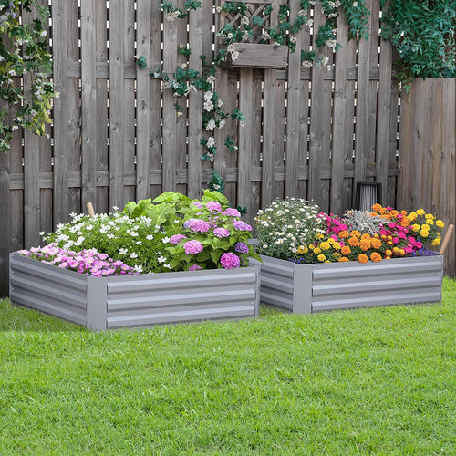 Set di 2 Letti per Orto Rialzati con Fondo Aperto, In Metallo, 100x100x30 cm, (Grigio)