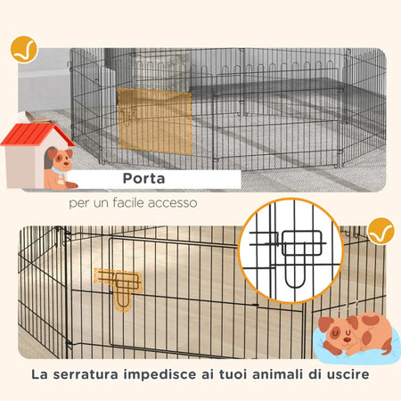 Recinto Gabbia per Animali Domestici in Acciaio Φ180 x 61cm (Nero)