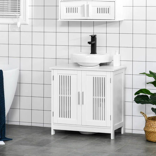 Mobiletto da Bagno Sottolavabo 2 Ante MDF Ripiani Regolabili 60x30x60cm (Bianco)