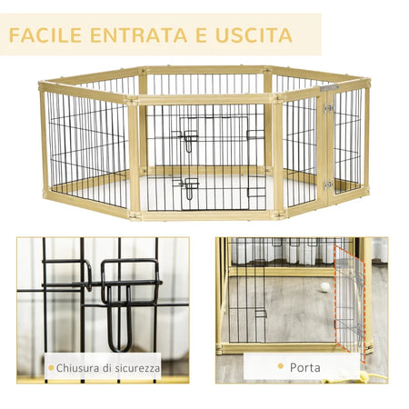 Box per Cani, Recinto 6 Pannelli con Porta e Doppi Fermi, 6 x 70x62cm