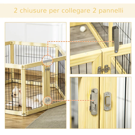 Box per Cani, Recinto 6 Pannelli con Porta e Doppi Fermi, 6 x 70x62cm