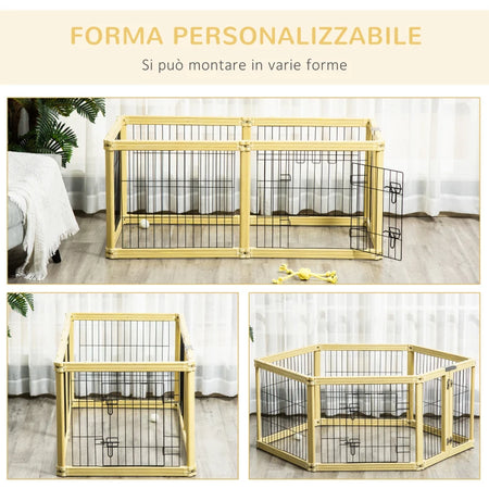 Box per Cani, Recinto 6 Pannelli con Porta e Doppi Fermi, 6 x 70x62cm
