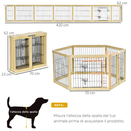 Box per Cani, Recinto 6 Pannelli con Porta e Doppi Fermi, 6 x 70x62cm