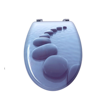 Copri Water Sedile Tavoletta WC Universale Bagno in Legno MDF Decoro Zen Blu 44x37.5cm