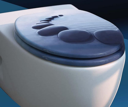 Copri Water Sedile Tavoletta WC Universale Bagno in Legno MDF Decoro Zen Blu 44x37.5cm
