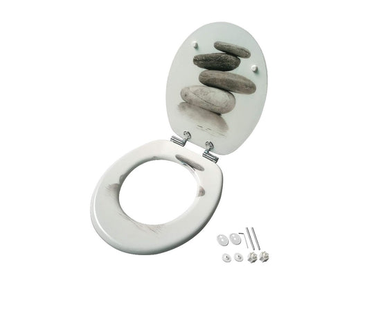 Copri Water Sedile Tavoletta WC Universale Bagno in Legno MDF Decoro Zen Bianco 44x37.5cm
