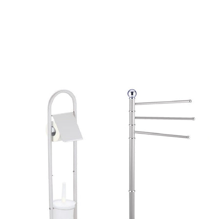 Piantane da Bagno kit 2pz Portarotolo Porta scopino Porta Asciugamani 3 Bracci Grigio