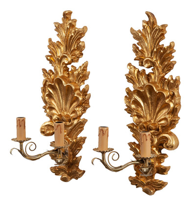 Biscottini Coppia di Lampade Applique Shabby in legno e ferro finitura foglia oro anticato Made In Italy