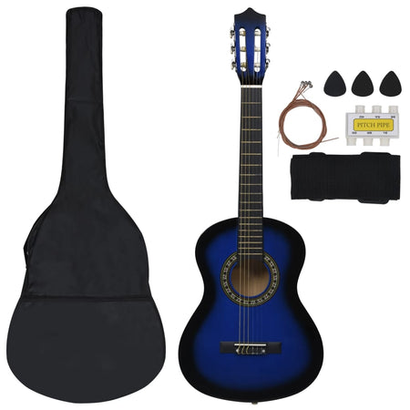 Chitarra Classica con 8 Pezzi Accessori per Principianti Blu 1/2 34 in Legno