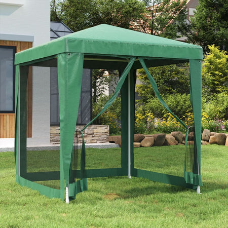 Tenda per Feste con 4 Pareti Laterali in Rete Verde HDPE Telaio in Ferro 2x2 m