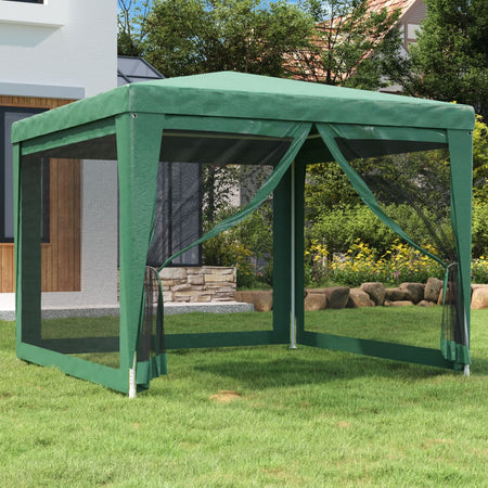Tenda per Feste con 4 Pareti Laterali in Rete Verde HDPE Resistente ai Raggi UV