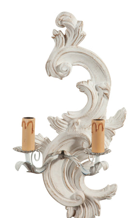 Biscottini Coppia di Lampade Applique Shabby in legno e ferro finitura bianco anticato Made In Italy