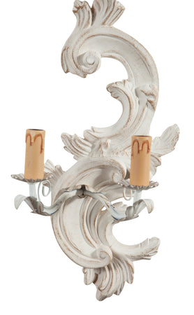 Biscottini Coppia di Lampade Applique Shabby in legno e ferro finitura bianco anticato Made In Italy