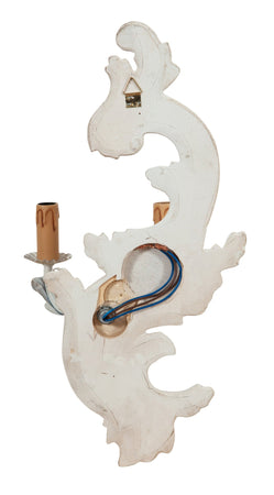 Biscottini Coppia di Lampade Applique Shabby in legno e ferro finitura bianco anticato Made In Italy