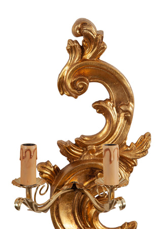 Biscottini Coppia di Lampade Applique Shabby in legno e ferro finitura foglia oro anticato Made In Italy