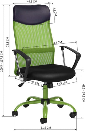 Sedia Poltrona da Ufficio Base 5 Ruote con Regolazione Traspirante Schienale Alto Nero Verde