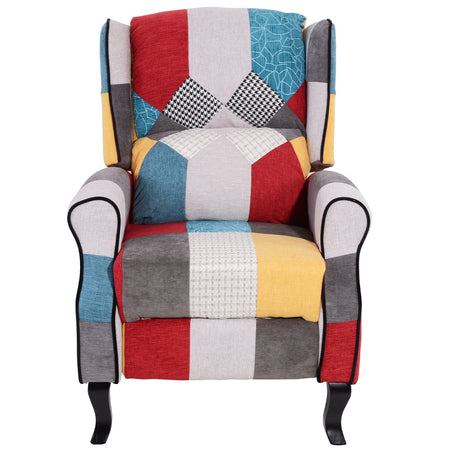 Poltrona Reclinabile Patchwork in Tessuto Vintage Seduta Comoda con Braccioli