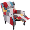 Poltrona Reclinabile Patchwork in Tessuto Vintage Seduta Comoda con Braccioli