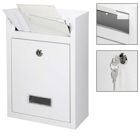 Cassetta Postale in Acciaio Buca per Lettere Interno Esterno Doppia Chiave Bianco
