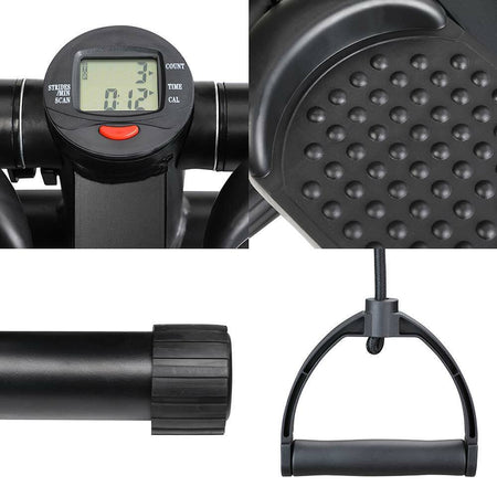 Stepper Allenamento Cardio Fitness Palestra con Manubri Elastici e Display Digitale Nero