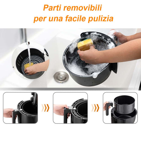 Friggitrice ad Aria Calda Senza Olio Timer 4,4Lt 1400W Frigge e Cuoce 4-6persone