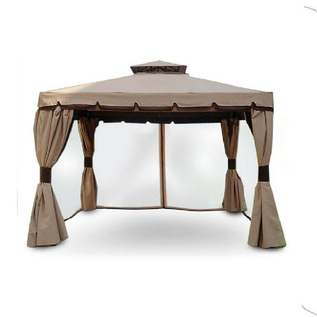 Gazebo 3X3 mt In Alluminio Telo Impermeabile Anti UV Zanzariere laterali Moka