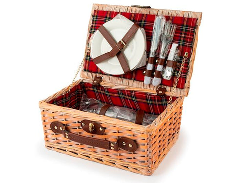 Cesto picnic per 2 persone tartan rosso cm 36x26x16H&H