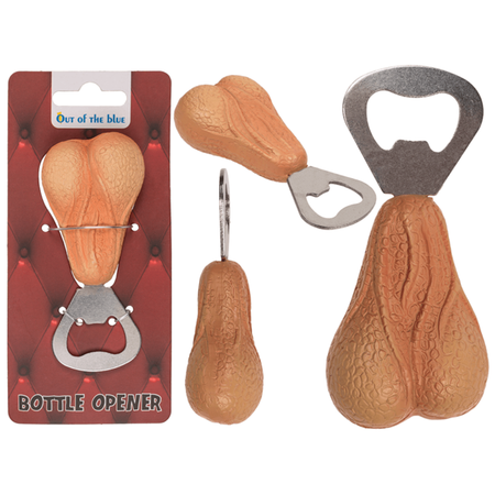 Apribottiglie palle testicoli realistici in poliresina rosa carne cm 7 x 10