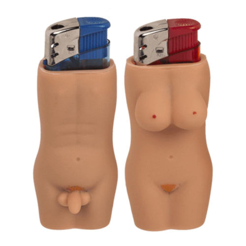 Coppia di custodie sexy per accendini busto donna nuda uomo nudo – accendino incluso