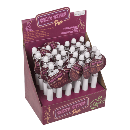 Penna a sfera sexy con donna in intimo che si spoglia