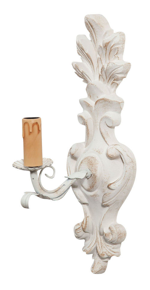 Biscottini Lampada Applique Shabby in legno e ferro finitura bianco anticato Made In Italy
