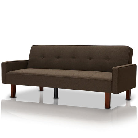 Divano Ribaltabile Letto Clik Clak 3 Posti Tessuto Imbottito Recliner Marrone