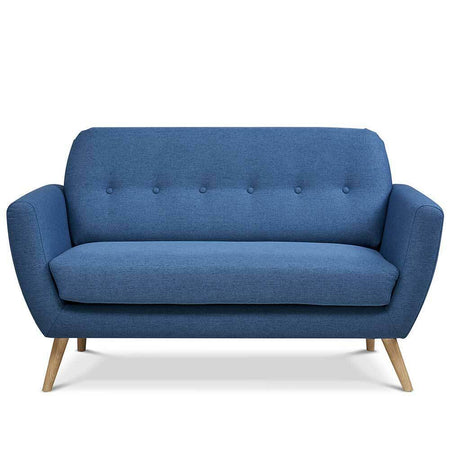 Divano 2 Posti in Tessuto Imbottito con Braccioli Bottoni 150x80x86 cm Blu