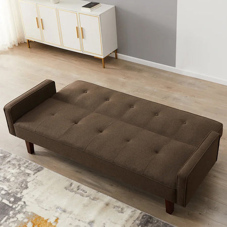 Divano Ribaltabile Letto Clik Clak 3 Posti Tessuto Imbottito Recliner Marrone