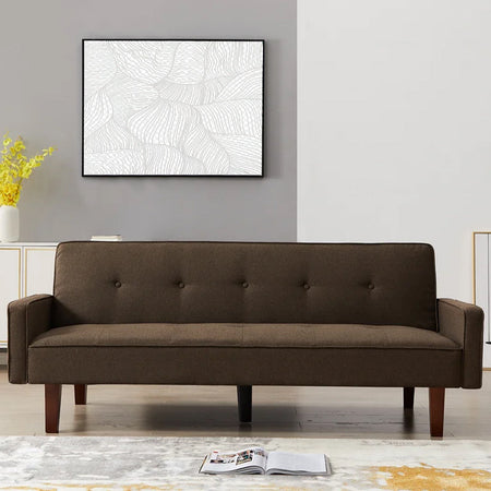 Divano Ribaltabile Letto Clik Clak 3 Posti Tessuto Imbottito Recliner Marrone