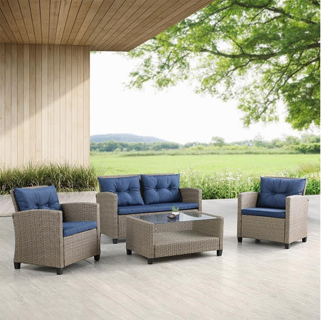 Set da Giardino 4pz in Polyrattan 2 Poltrone 1 Tavolino 1 Divano uso Esterno