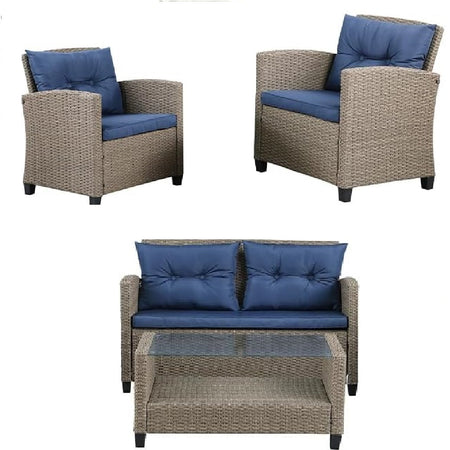 Set da Giardino 4pz in Polyrattan 2 Poltrone 1 Tavolino 1 Divano uso Esterno