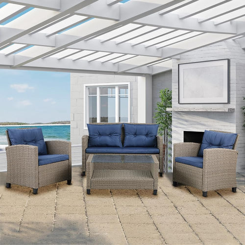 Set da Giardino 4pz in Polyrattan 2 Poltrone 1 Tavolino 1 Divano uso Esterno