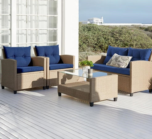 Set da Giardino 4pz in Polyrattan 2 Poltrone 1 Tavolino 1 Divano uso Esterno