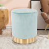 Pouf Poggiapiedi Velluto, Struttura Legno Base dorata 31x31x38cm Celeste