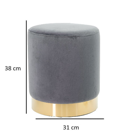 Pouf Poggiapiedi Velluto, Struttura Legno Base dorata 31x31x38cm Grigio