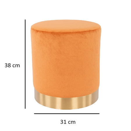 Pouf Poggiapiedi Velluto, Struttura Legno Base dorata 31x31x38cm Arancio