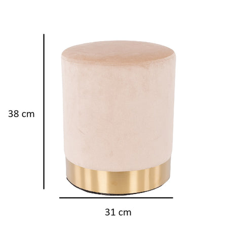 Pouf Poggiapiedi Velluto, Struttura Legno Base dorata 31x31x38cm Beige
