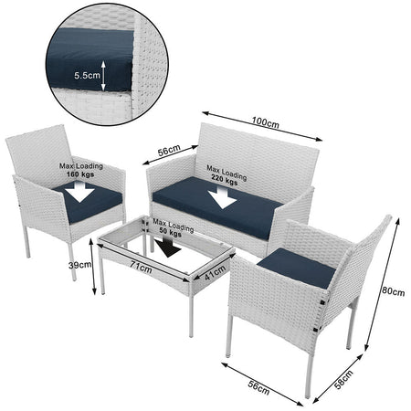 Set da Giardino 4pz in Polyrattan 2 Poltrone 1 Tavolino 1 Divano uso Esterno Bianco