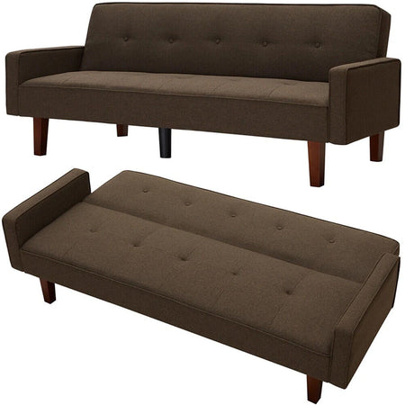 Divano Ribaltabile Letto Clik Clak 3 Posti Tessuto Imbottito Recliner Marrone