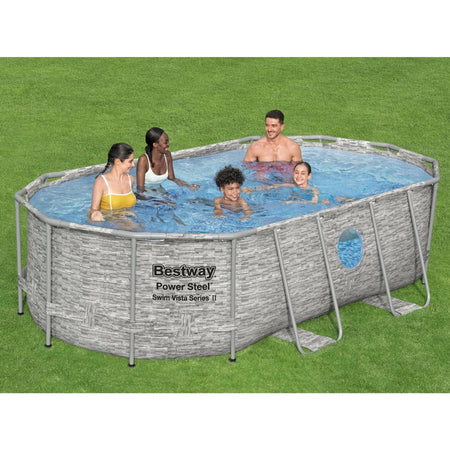 Piscina Power Steel 427x250x100 cm con Scala e Pompa Effetto Rattan Bestway