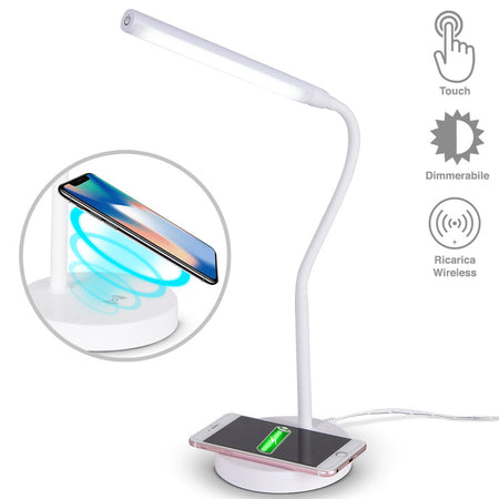 Lampada Scrivania Ufficio con Touch Caricatore QI Wireless Charger LED Dimmerabile